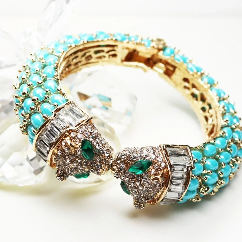 Exquisite Crystal Panther Chunky Cuff Bracelets - New Condition